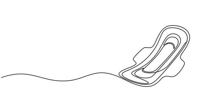 Animated self drawing of continuous line draw sanitary napkin and pad, Feminine sanitary pad. Drawn in one continuous line, isolated on a white background. Stock vector illustration, One continuous