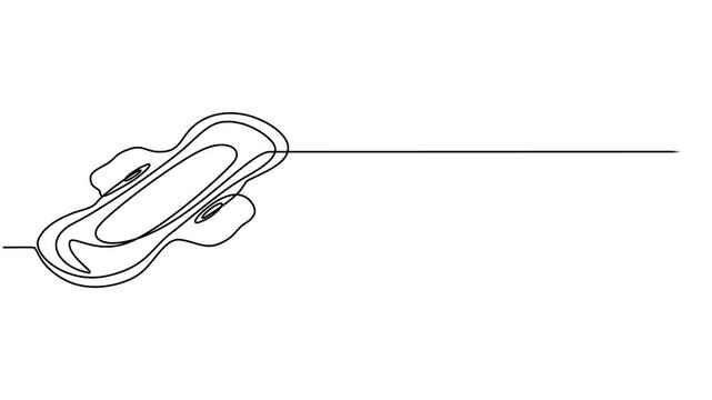 Animated self drawing of continuous line draw sanitary napkin and pad, Feminine sanitary pad. Drawn in one continuous line, isolated on a white background. Stock vector illustration, One continuous