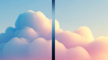 Abstract clouds in blue and pink hues, divided by a dark line.
