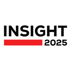 Bold red “2025” typography with dynamic swoosh line above black “INSIGHT” text on white background, modern minimalist logo style design for business report, trend analysis, strategy and forecast theme
