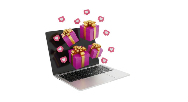 Isolated laptop with gifts and like icons showing ecommerce and online holiday shopping - Powered by Adobe