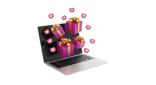 Isolated laptop with gifts and like icons showing ecommerce and online holiday shopping - Powered by Adobe