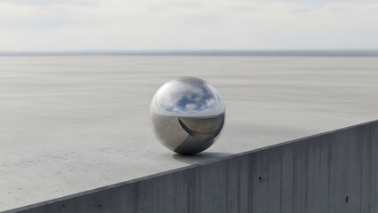 Sphere on Concrete Surface Reflecting Sky.