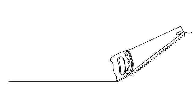 Wood Saw with Wooden Handle continuous one line drawing animation, Hacksaw, wood saw, carpentry tools one line art. Continuous line drawing of repair, professional, hand, people, concept, support