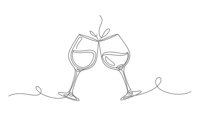 Wine Glasses Cheers Line Art &ndash; Celebration Toast Vector Illustration