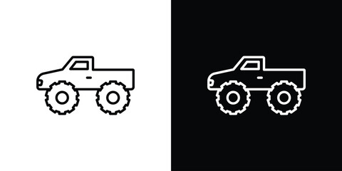 Monster truck icons set with editable black and white stroke line style for ui designs © Raj