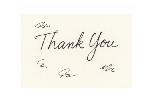 Thank you message handwritten in script font on a blank beige card, expressing gratitude and appreciation with transparent background - Powered by Adobe