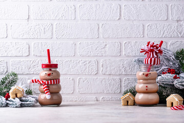 Hot chocolate or cocoa in shape of snowman
