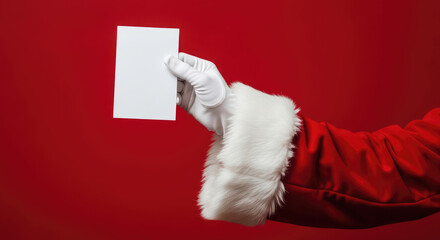 Santa Claus holding blank card, perfect for holiday greetings, special offers or festive announcements, copy space available, ideal for Christmas marketing campaigns