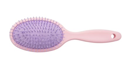 Isolated pink hairbrush with purple bristles for haircare and styling products, isolated