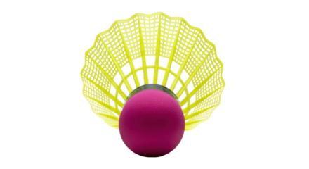 Isolated pink and yellow badminton shuttlecock for sporting equipment, leisure activity, and game