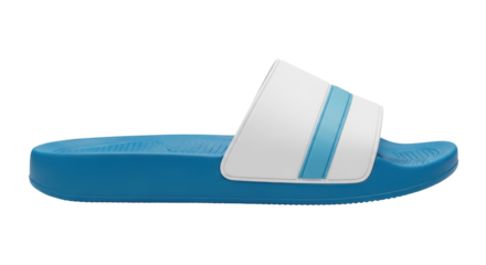 Isolated blue & white slide sandal or slipper is ideal for vacation, home, or poolside