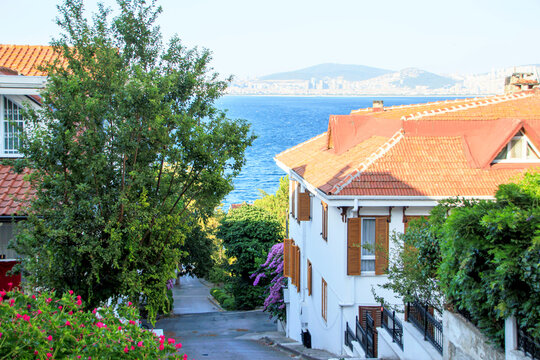 island street in the old town of heybeliada, prince's islands istanbul