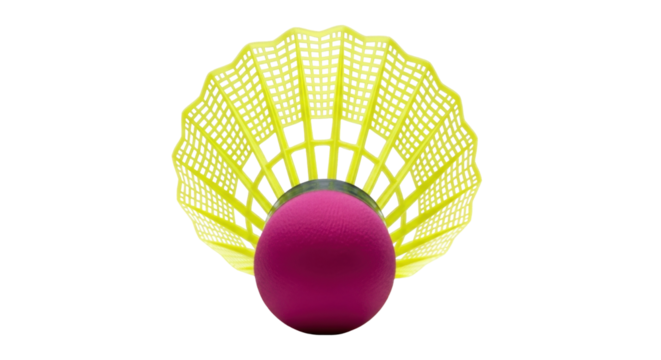 Isolated pink and yellow badminton shuttlecock for sporting equipment, leisure activity, and game
