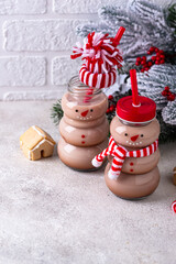 Hot chocolate or cocoa in shape of snowman