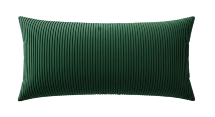 Isolated textured oblong cushion on seamless backdrop; green decorative corduroy pillow