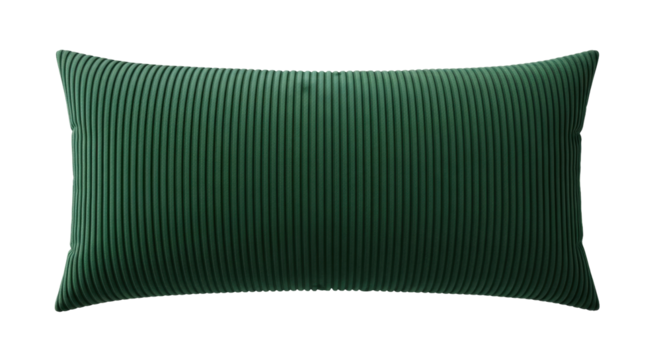 Isolated textured oblong cushion on seamless backdrop; green decorative corduroy pillow
