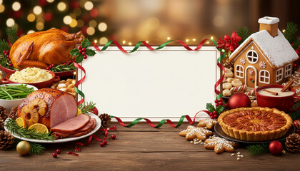 Christmas food design, banner style, copy space