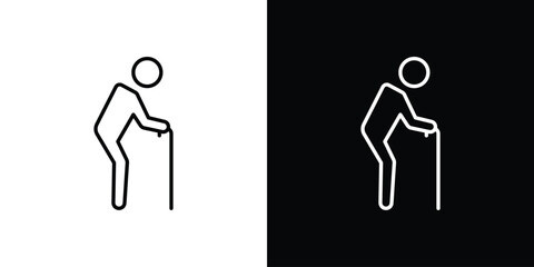 Fototapeta premium Person walking with cane icons set with editable black and white stroke line style for ui designs