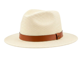 Isolated Fedora-style Hat with Brown Band for Summer Fashion or Travel Photography Prop