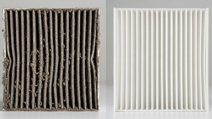 See the difference a new air filter makes for cleaner air in your car, comparing a heavily used cabin filter to a pristine, unused one, showing the importance of auto maintenance