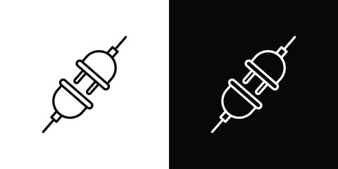 Plug connection icons set with editable black and white stroke line style for ui designs