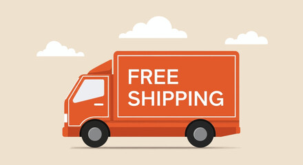 Illustration of an orange delivery truck with free shipping text on side