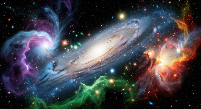 Vibrant cosmic galaxy and nebulae in deep space background