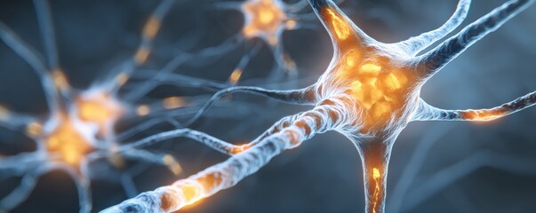 An intricate close-up of neurons with glowing connections, showcasing the complexity of the nervous system.