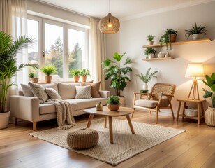 Fototapeta premium Cozy Scandinavian Home Interior with Warm Lighting