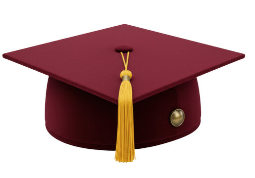 Isolated burgundy graduation cap with golden tassel for commencement ceremony graduates