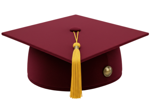 Isolated burgundy graduation cap with golden tassel for commencement ceremony graduates
