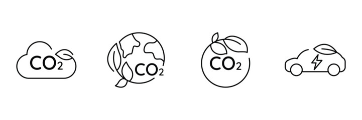 Carbon cloud, earth co2, eco emission, electric car icon vector illustration for sustainable energy use.