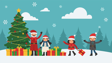 Festive Holiday Celebration A Cheerful Christmas Scene Illustration