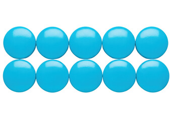 Isolated Pile of Turquoise Pills Arranged in Two Rows, Medical Treatment or Supplement