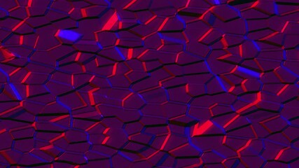 A dark geometric abstract video with shifting angular shapes illuminated by red and blue neon highlights, creating a bold and futuristic motion loop - Powered by Adobe