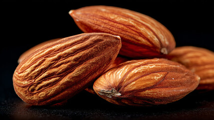 Close up of a small pile of almonds showing their texture and natural brown color tones