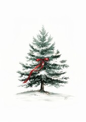 Obraz premium A christmas tree with a red ribbon around it festival conifer plant.