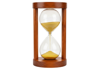 Isolated hourglass with gold sand symbolizing time running out for deadlines or other urgent matters