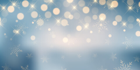 Christmas banner with bokeh lights and snowflakes design