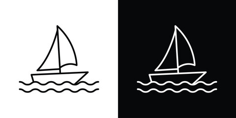 Sailboat icons set with editable black and white stroke line style for ui designs