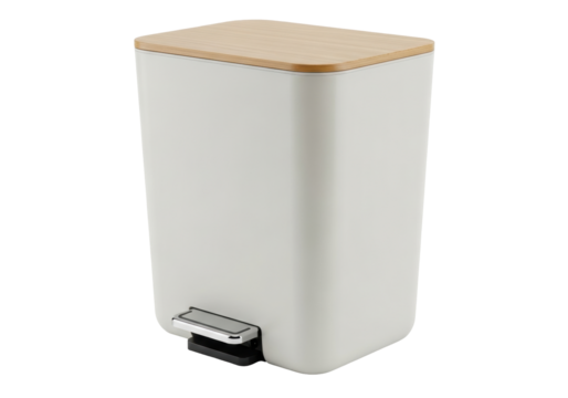 Isolated step-on trash can for garbage waste disposal, modern bathroom kitchen container