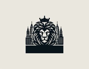 Urban King City Lion black vector logo illustration