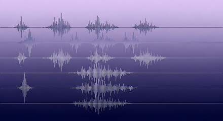 Abstract sound wave visualizations in shades of purple with mirroring effect