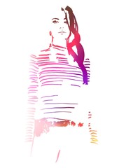 Fashion illustration beautiful woman abstract portrait watercolour paint
