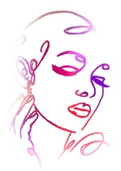 Fashion illustration beautiful woman abstract portrait watercolour paint