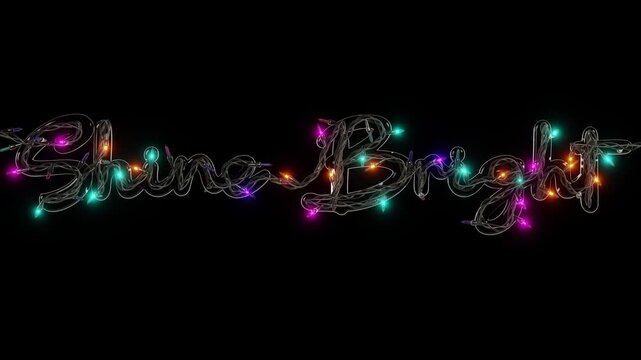 Horizontal abstract shine bright Christmas lights loop animation garland infographic letter script neon LED multicolor typography Xmas New Year greeting postcard banner template background copyspace