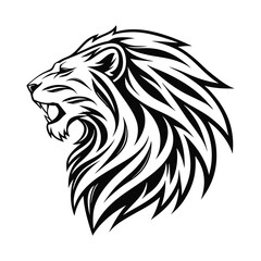 Roaring Lion Head Vector Illustration in Black and White