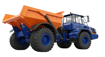 Isolated articulated dump truck, heavy earthmover vehicle for construction or mining use