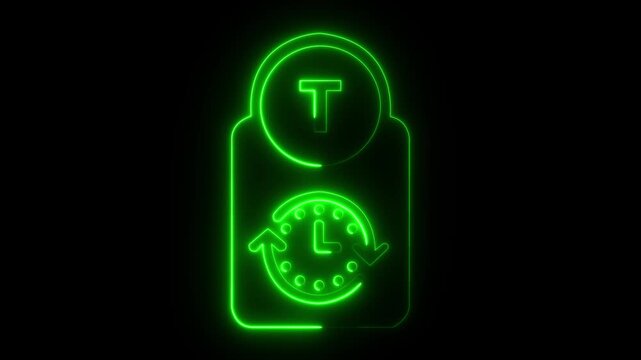 Abstract glowing neon Time-Bound Smart goal setting icon animation with dark background.